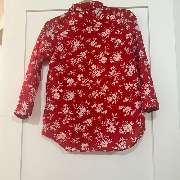 Lauren Ralph Lauren Women’s Red Floral Button Down Shirt 3/4 Sleeve - Picture 2 of 4